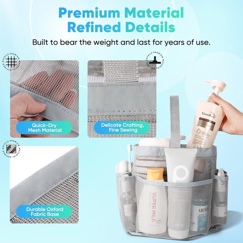 EUDELE Mesh Shower Caddy Portable for College Dorm Room Essentials,Shower Caddy Dorm with 8-Pocket Large Capacity for Beach,Swimming,Gym,Travel essentials - Image 3